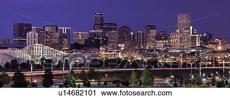 USA, Colorado, Denver, Cityscape at night View Large Photo Image Stock Image - USA, Colorado, Denver, Cityscape at night. Fotosearch