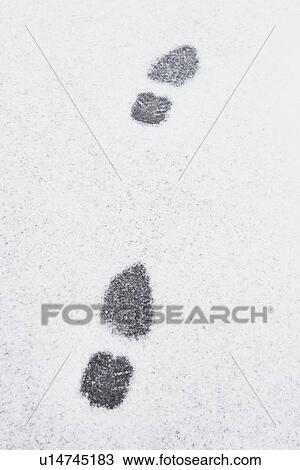 Stock Image - USA, New Jersey, Footprints in snow. Fotosearch
