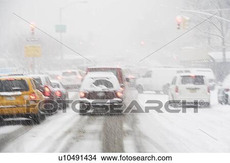 USA, New York City, city traffic in snowstorm View Large Photo Image Picture - USA, New York City, city traffic in snowstorm. Fotosearch