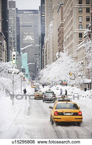 Stock Photo - USA, New York City, Park Avenue in winter. Fotosearch