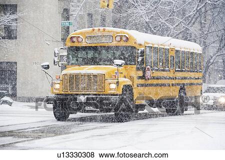 USA, New York City, school bus in blizzard View Large Photo Image Stock Photo - USA, New York City, school bus in blizzard. Fotosearch
