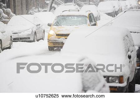 USA, New York City, street with cars covered with snow View Large Photo Image Stock Photography - USA, New York City, street with cars covered with snow. Fotosearch