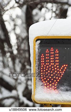 USA, New York, New York City, close up of "don't walk sign" with glowing red hand in winter View Large Photo Image Stock Photograph - USA, New York, New York City, close up of "don't walk sign" with glowing red hand in winter. Fotosearch