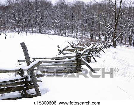 USA, New York State, Wooden fence in winter scenery View Large Photo Image Stock Photograph - USA, New York State, Wooden fence in winter scenery. Fotosearch