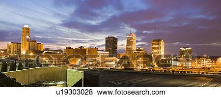 Stock Photo - USA, Ohio, Akron, Cityscape at dusk. Fotosearch