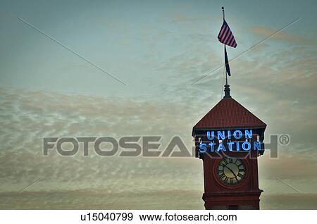 USA, Oregon, Portland, Top of Union Station tower View Large Photo Image Stock Photo - USA, Oregon, Portland, Top of Union Station tower. Fotosearch