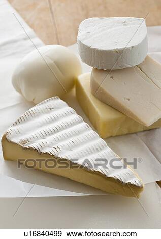 Various cheeses on table View Large Photo Image Stock Photo - Various cheeses on table. Fotosearch