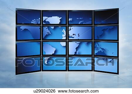 World map on monitors View Large Photo Image Stock Photograph - World map on monitors. Fotosearch
