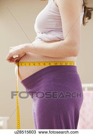 Young pregnant woman measuring belly View Large Photo Image Stock Image - Young pregnant woman measuring belly. Fotosearch