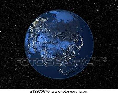 Stock Photograph - Asia at night, satellite image. Fotosearch