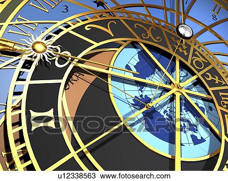 Stock Image - Astronomical clock, artwork. Fotosearch