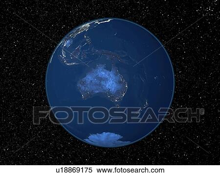 Stock Photography - Australia at night, satellite image. Fotosearch