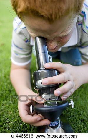 Boy using a light microscope View Large Photo Image Stock Photograph - Boy using a light microscope. Fotosearch