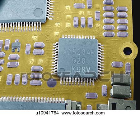 Circuit board microchip, SEM View Large Photo Image Picture - Circuit board microchip, SEM. Fotosearch
