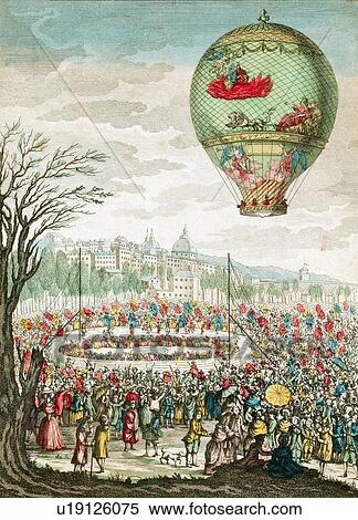 Early hot air balloon flight, 1784 View Large Photo Image Stock Photography - Early hot air balloon flight, 1784. Fotosearch