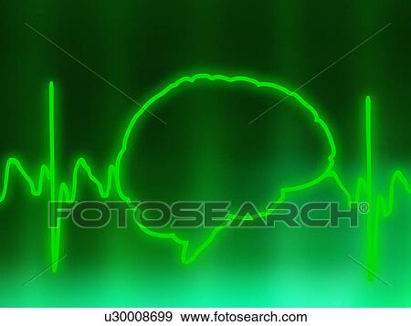 Stock Photo - ECG and brain outline. Fotosearch