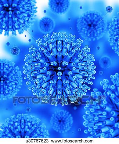 Stock Image - Herpes virus particles, artwork. Fotosearch
