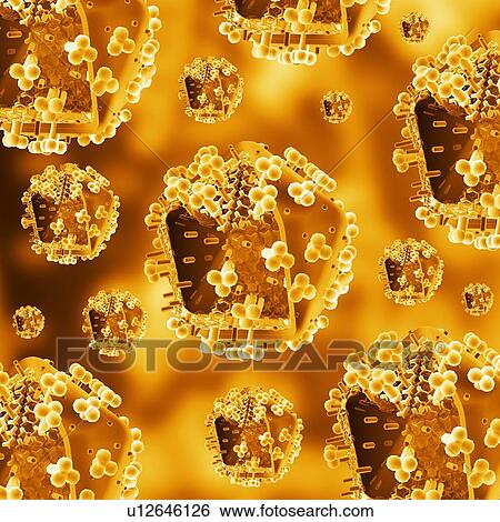 Stock Photograph - HIV virus particles, artwork. Fotosearch