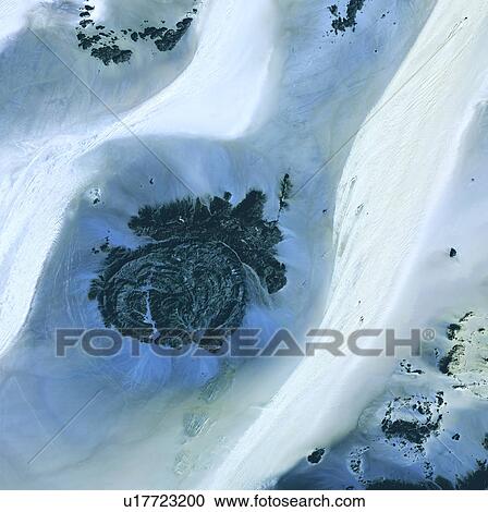Stock Image - Libyan Desert outcrop, satellite image. Fotosearch