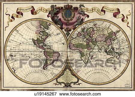 Stock Photo - Map of the world, 1720. Fotosearch