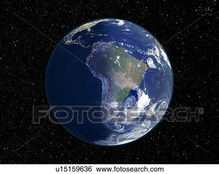 Stock Photograph - South America, night-day satellite image. Fotosearch