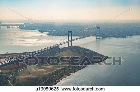 Stock Photography - Aerial view of bridge crossing East river, New York, USA. Fotosearch