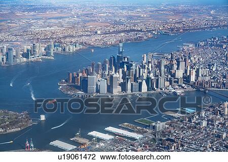 Stock Image - Aerial view of Manhattan, New York, USA. Fotosearch