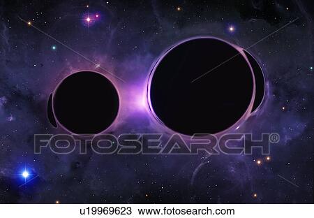 Stock Image - Artwork of Black Holes Merging. Fotosearch