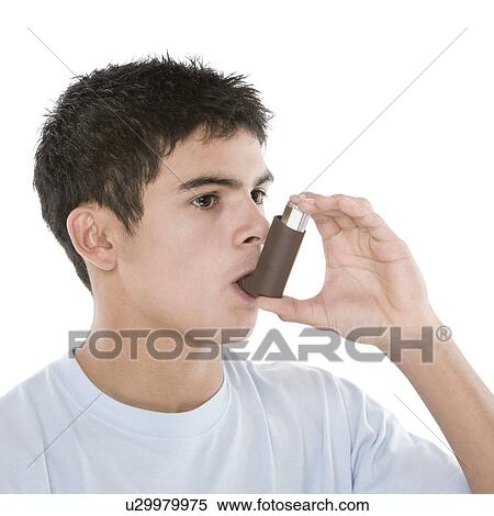 Stock Photography - Asthma inhaler use. Fotosearch