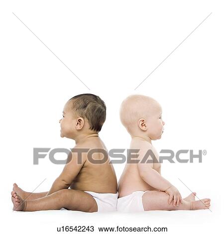 Stock Image - Baby girl and baby boy. Fotosearch