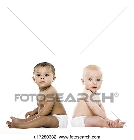 Stock Image - Baby girl and baby boy. Fotosearch