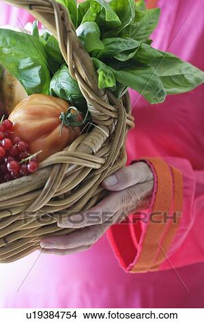 Picture - Basket of fresh fruit and vegetables. Fotosearch