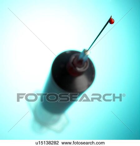 Stock Image - Blood-filled syringe. Fotosearch