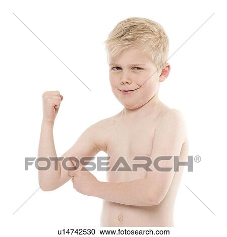 Stock Image - Boy flexing his biceps. Fotosearch