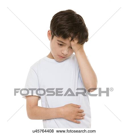 Stock Photo - Boy with stomach pain. Fotosearch