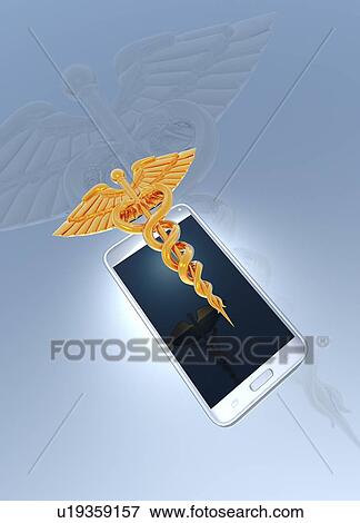 Stock Photo - Caduceus and smartphone, illustration. Fotosearch