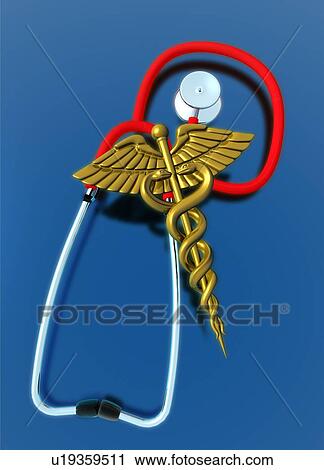 Caduceus and stethoscope, illustration View Large Photo Image Stock Image - Caduceus and stethoscope, illustration. Fotosearch
