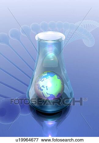 Chemical flask with globe, illustration View Large Photo Image Stock Photo - Chemical flask with globe, illustration. Fotosearch
