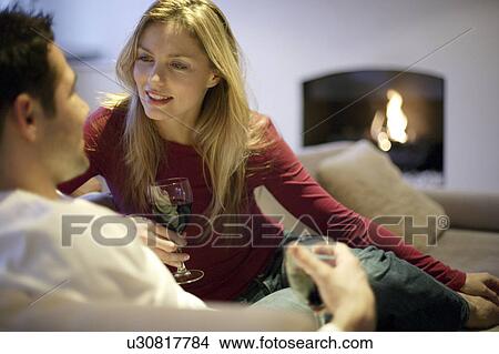 Picture - Couple drinking wine. Fotosearch