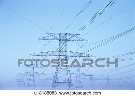 Stock Image - Electricity pylons. Fotosearch