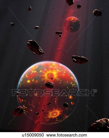 Stock Image - Formation of the Moon, artwork. Fotosearch