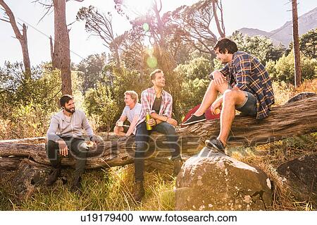 Four male campers chatting on fallen tree, Deer Park, Cape Town, South Africa View Large Photo Image Stock Image - Four male campers chatting on fallen tree, Deer Park, Cape Town, South Africa. Fotosearch
