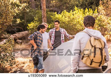 Four men putting up dome tent in forest, Deer Park, Cape Town, South Africa View Large Photo Image Stock Photo - Four men putting up dome tent in forest, Deer Park, Cape Town, South Africa. Fotosearch