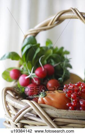 Stock Image - Fresh fruit and vegetables in a basket. Fotosearch