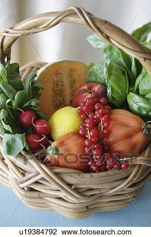Stock Image - Fresh fruit and vegetables in a basket. Fotosearch