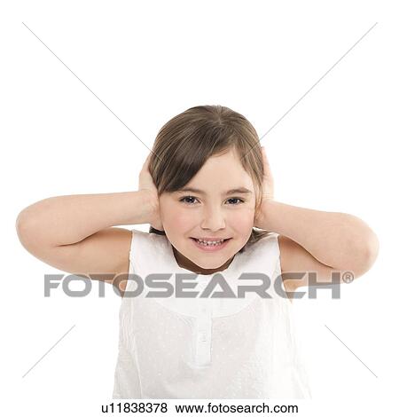 Girl covering her ears View Large Photo Image Stock Photo - Girl covering her ears. Fotosearch