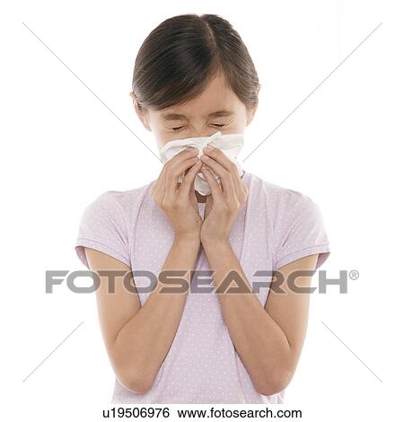 Girl sneezing View Large Photo Image Stock Photograph - Girl sneezing. Fotosearch