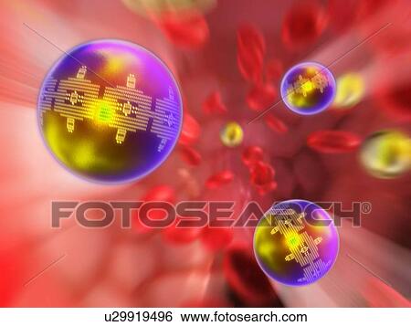 Stock Photograph - Nano particles in the blood, artwork. Fotosearch