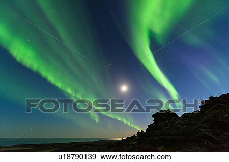 Stock Photo - Northern Lights, Krysuvik, Iceland. Fotosearch