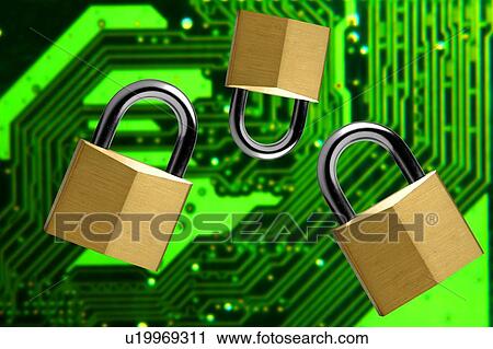 Padlocks and a circuit board View Large Photo Image Stock Image - Padlocks and a circuit board. Fotosearch